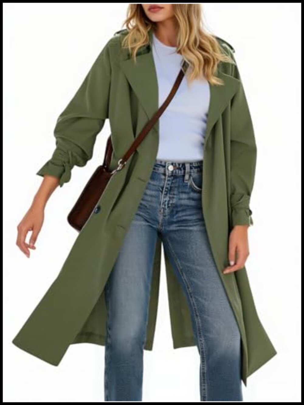Womens Long Trench Coat Double Breasted Notch Lapel Overcoat